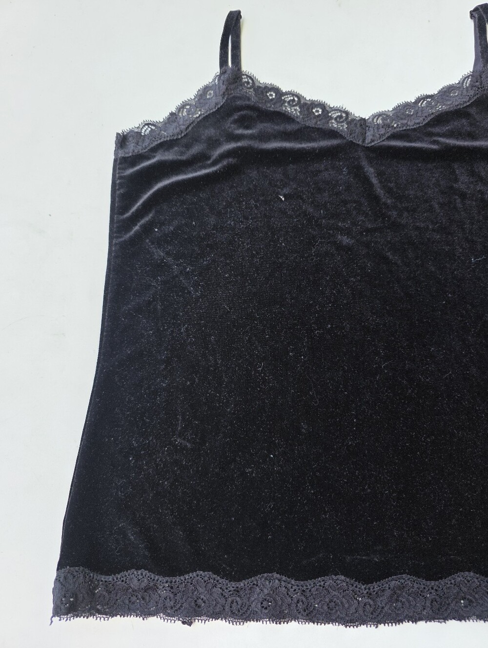 Coldwater Creek Black Velvet Lace Trim Cami Tank Top Women's Large Y2k - Picture 3 of 12